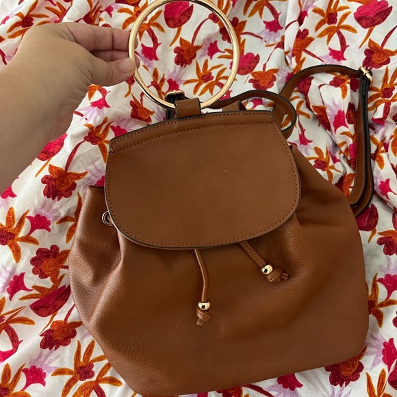 Lauren Conrad Brown Mini Backpack with Adjustable Straps and Gold Ring - Picture 3 of 9